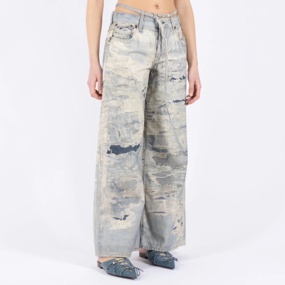 Acne Studios Gedrukte Jeans Flare Enkel Lengte Blue Dames