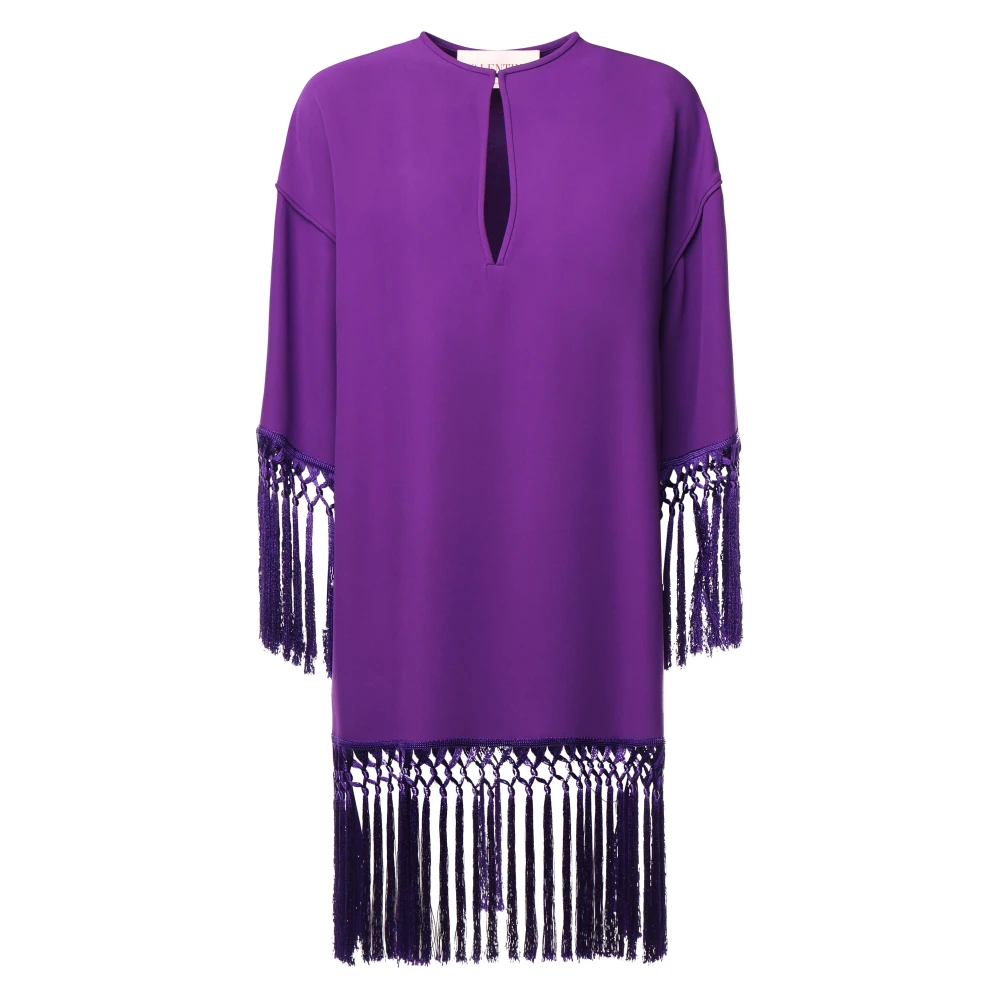 Valentino Garavani Paarse Zijden Franje Jurk Purple Dames