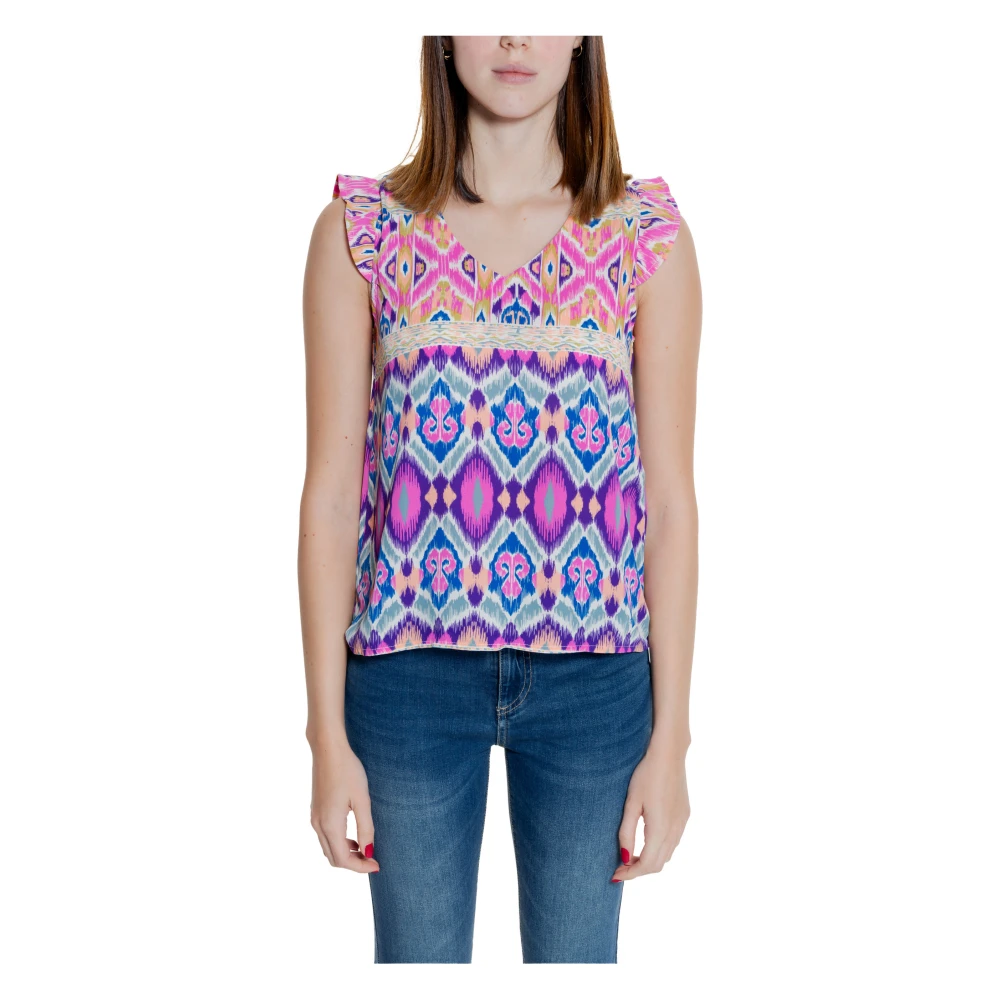 Only Roze V-hals Tanktop met Print Multicolor Dames