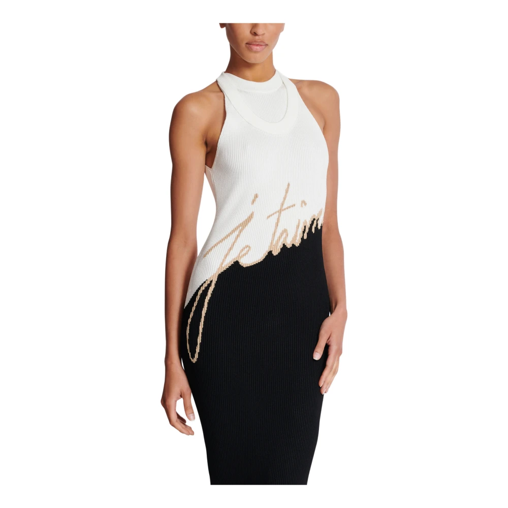 Balmain Lange 'Love Letter' jacquard gebreide jurk Black Dames