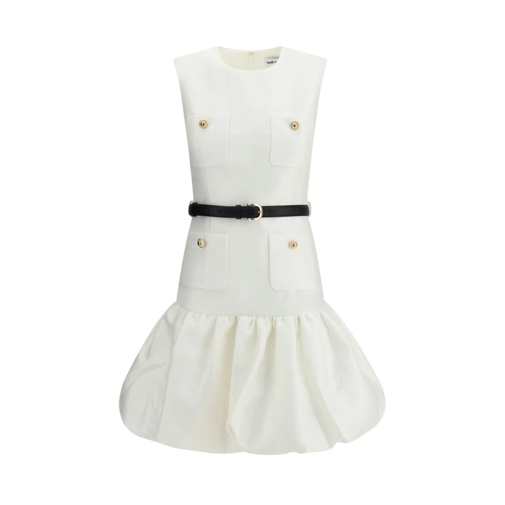 Self Portrait Women's White Short Dresses, M, Taffeta Balloon Skirt Short Dress