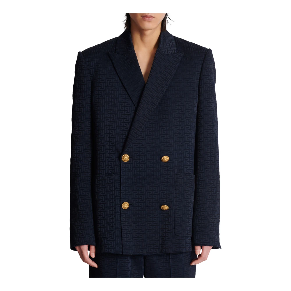 Balmain PB Labyrinth satin jacquard blazer Blue Heren