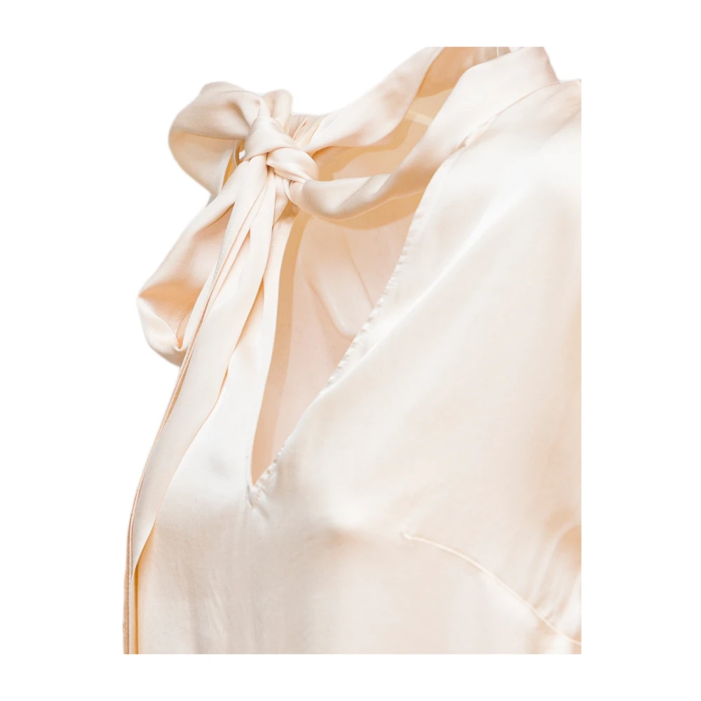 Nenette Satijnen Blouse met Viscose Sjaal Beige Dames