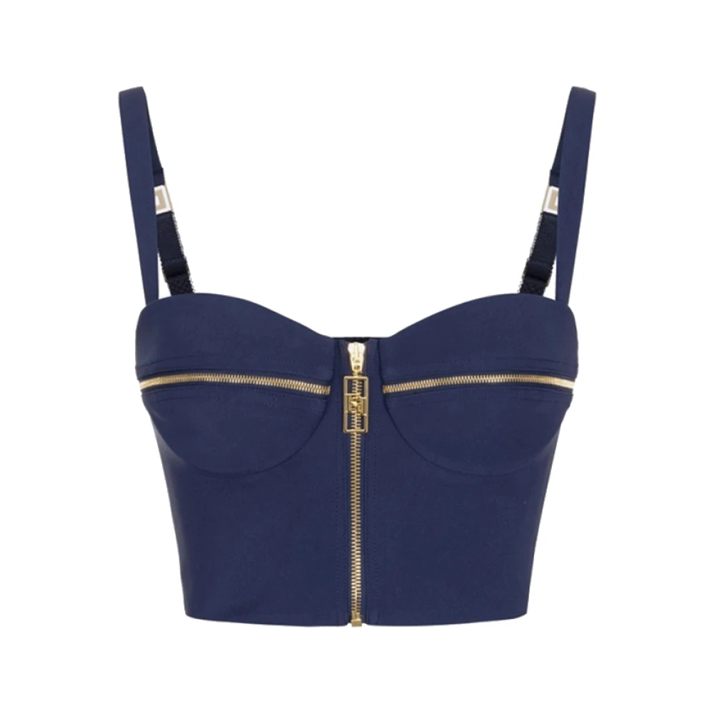 Elisabetta Franchi Blauwe Geplooide Top Veelzijdig en Trendy Blue Dames