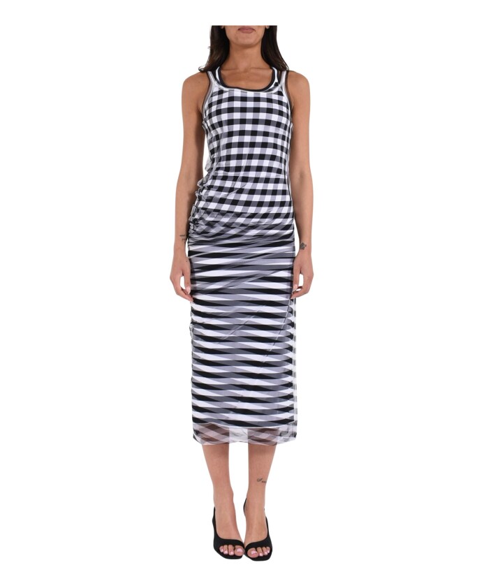 gedrapeerde-lange-jurk-met-gestreepte-print