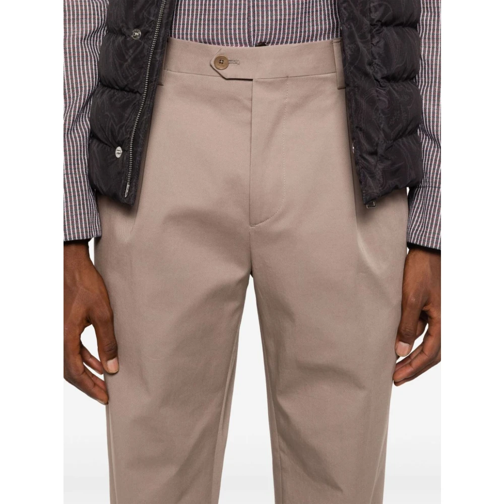 ETRO Bruine Katoenen Twill Broek Slim Fit Beige Heren