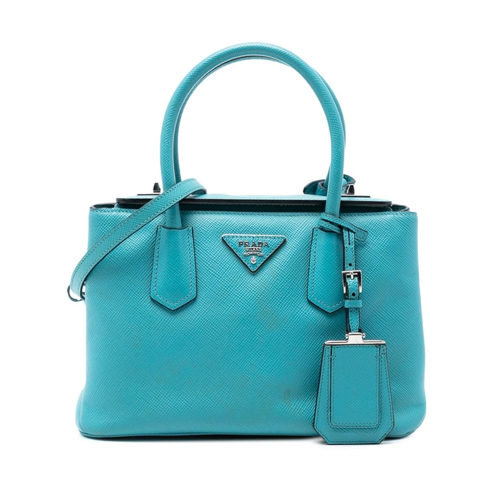 Prada Vintage Women's Blue Vintage Handbags, One Size, Pre-Owned Structured Leather Tote Bag