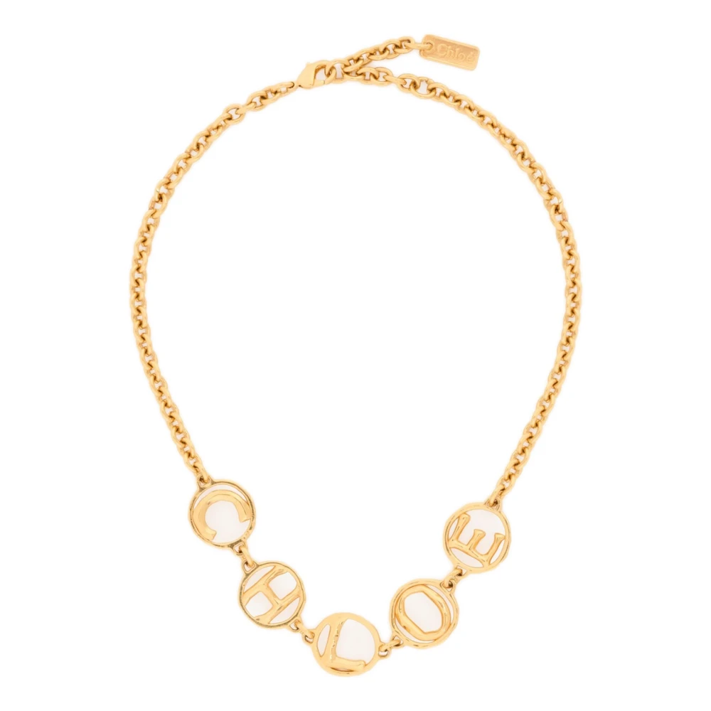 Chloé , Necklaces, Female, Yellow, One Size, Adjustable Metal Logo Plate Necklace