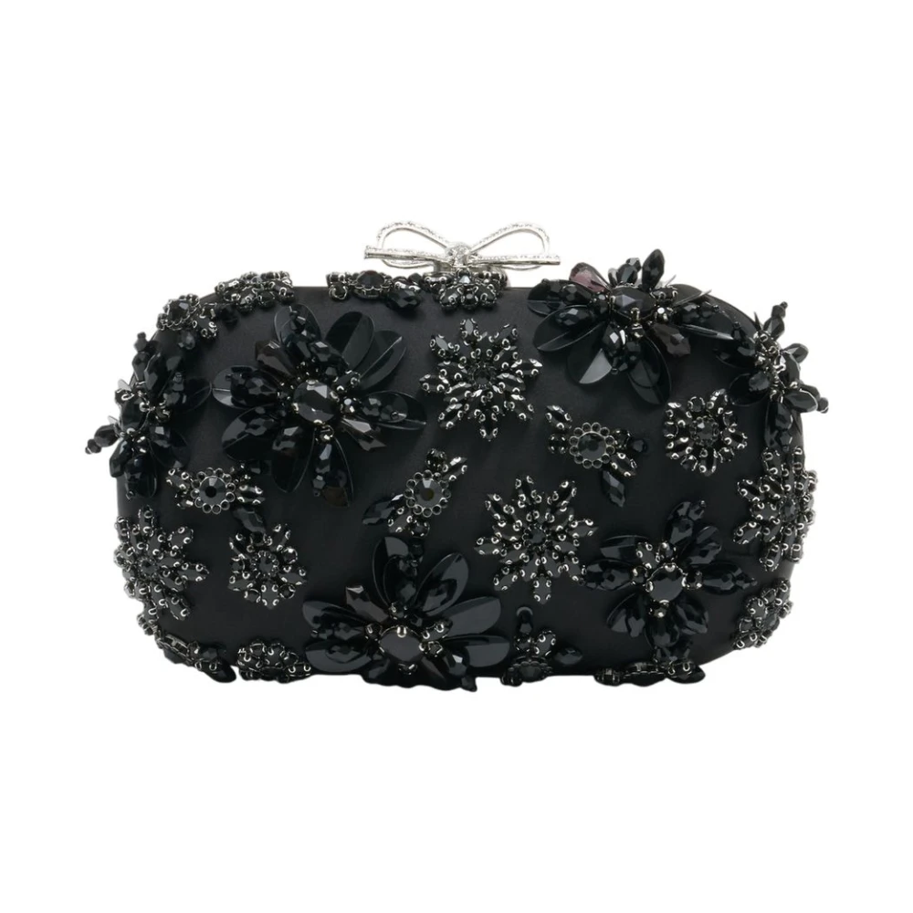 Self Portrait Women's Black Satin Floral Crystal Clutch - Clutches - One Size - Bags