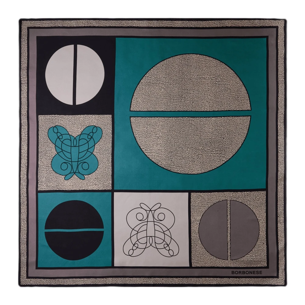 Borbonese Zijden vierkante sjaal met historische patronen Green Dames