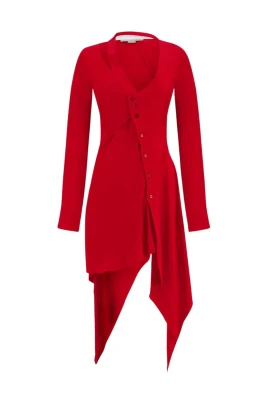 Röd Asymmetrisk Cut-Out Klänning