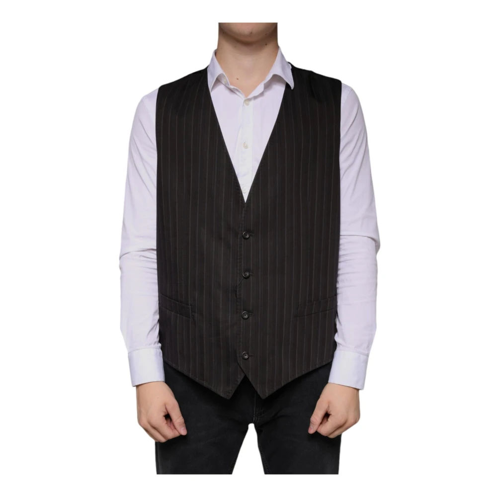 Dolce & Gabbana Zwart Formeel Vestjurk met Logo Black Heren