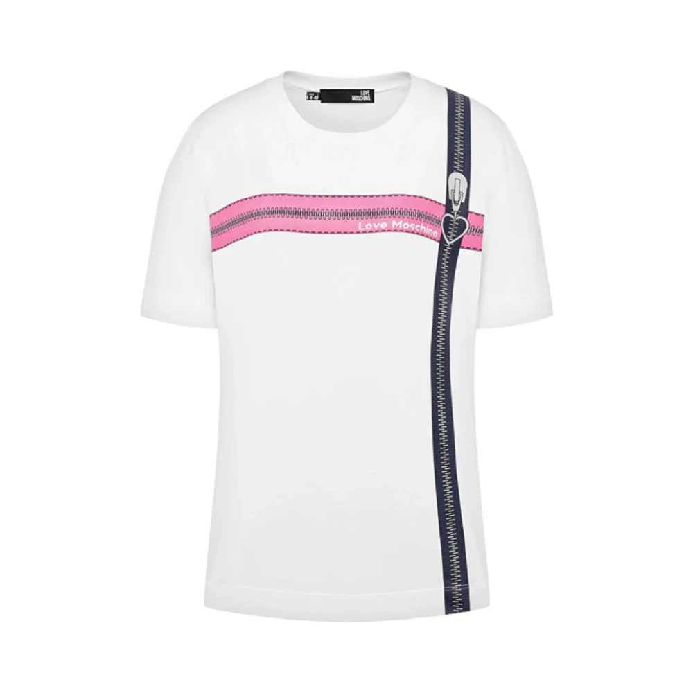 Love Moschino Hart Logo Rits T-shirt Wit White Dames