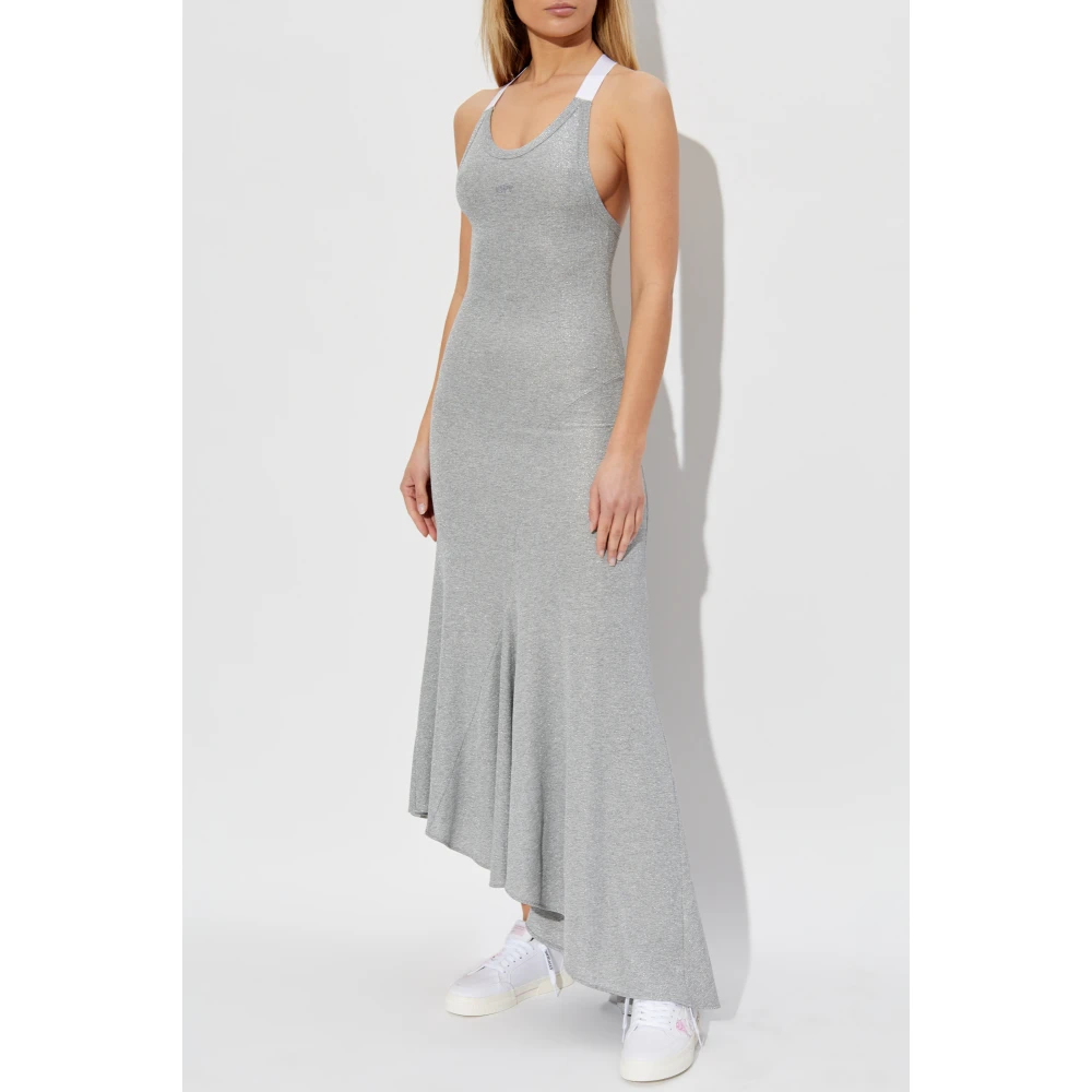 Off White Geribbelde off-shoulder jurk Gray Dames