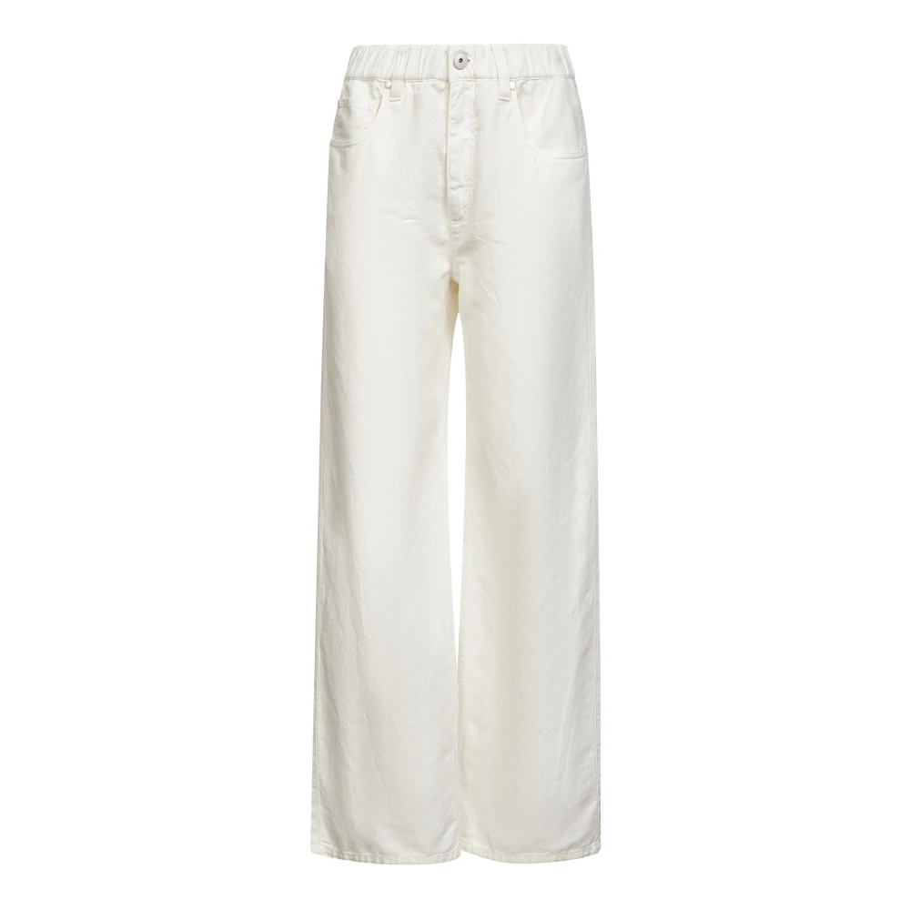 Brunello Cucinelli Women's White Wide Trousers, M, Pull On Jean