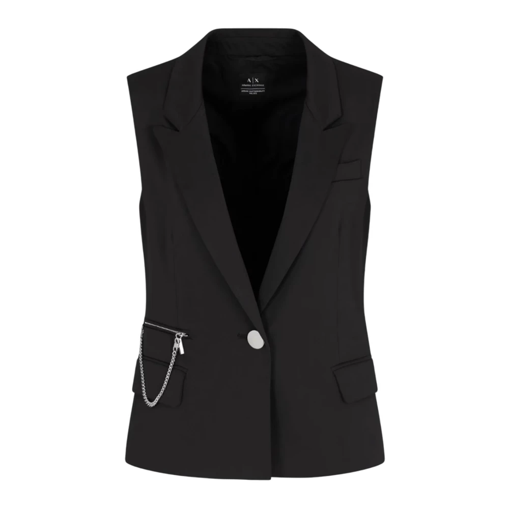 Armani Exchange Zwarte V-hals jas met kettingzak Black Dames