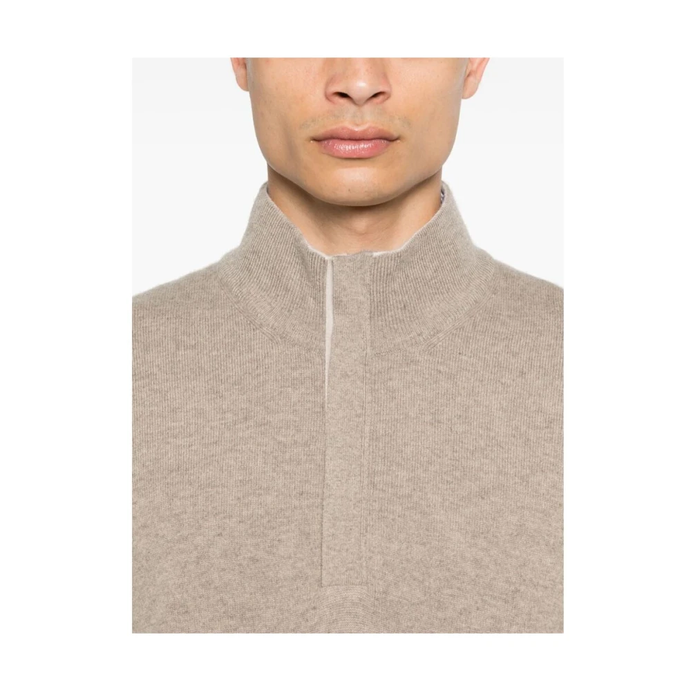 La Fileria Fijngebreide Sweater met Mock Hals Beige Heren