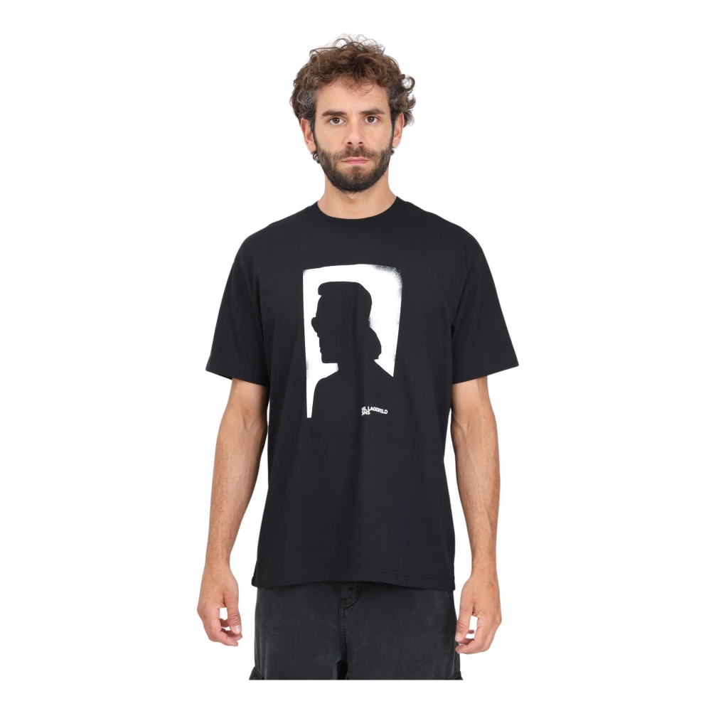 Karl Lagerfeld Portret Print Zwart T-shirt Black Heren