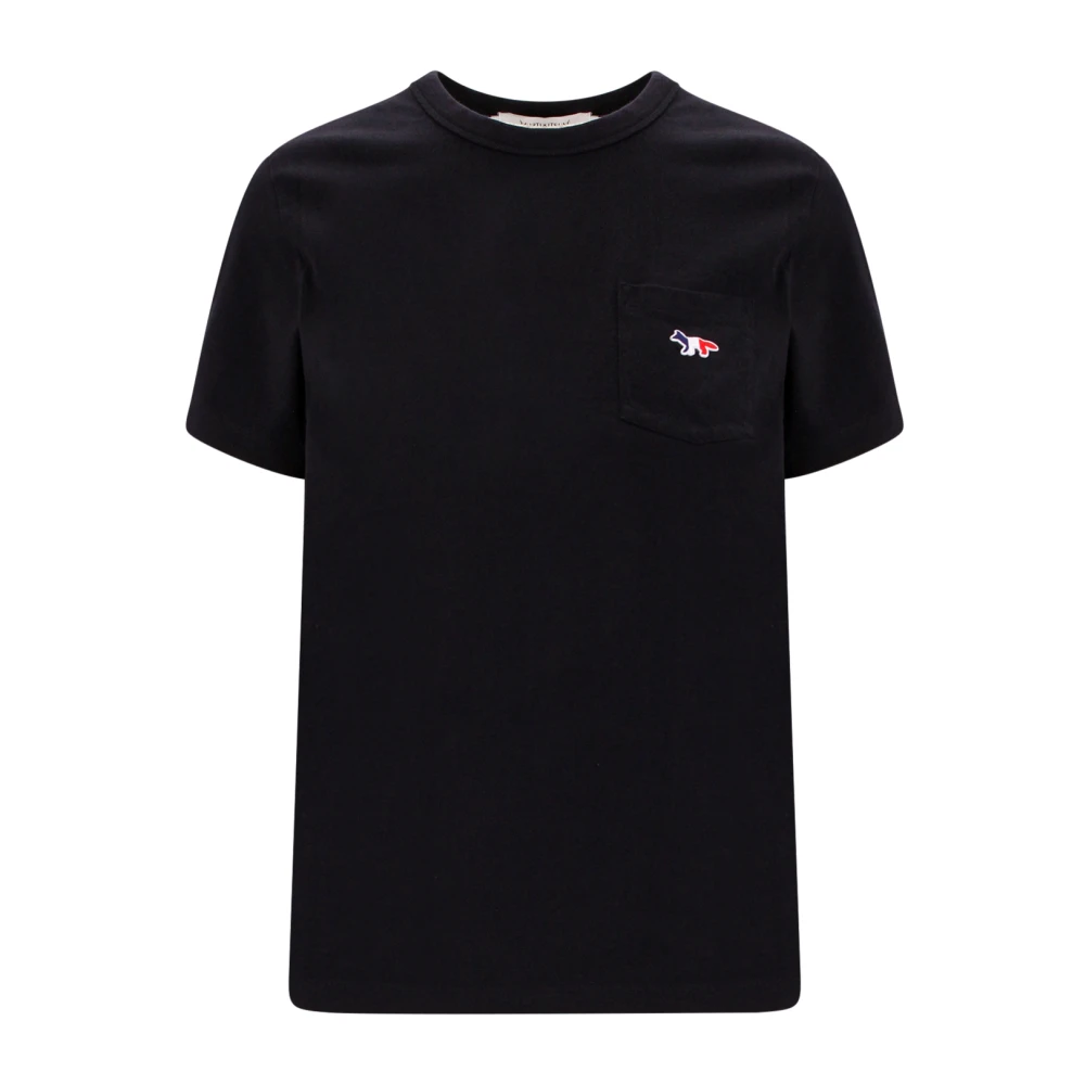 Maison Kitsuné Katoenen T-shirt met Crew-neck en Geborduurd Logo Black Dames
