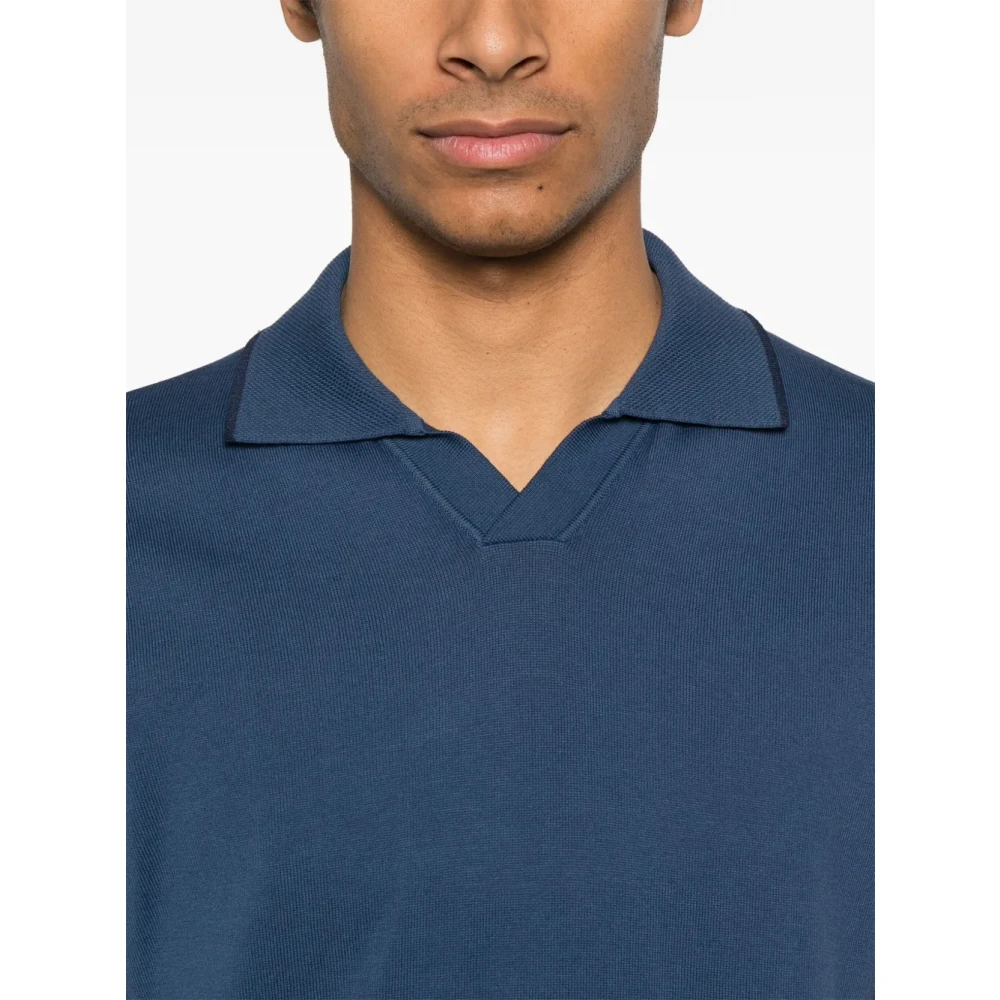 Canali Navy Blauw Polo V-hals Korte Mouw Blue Heren