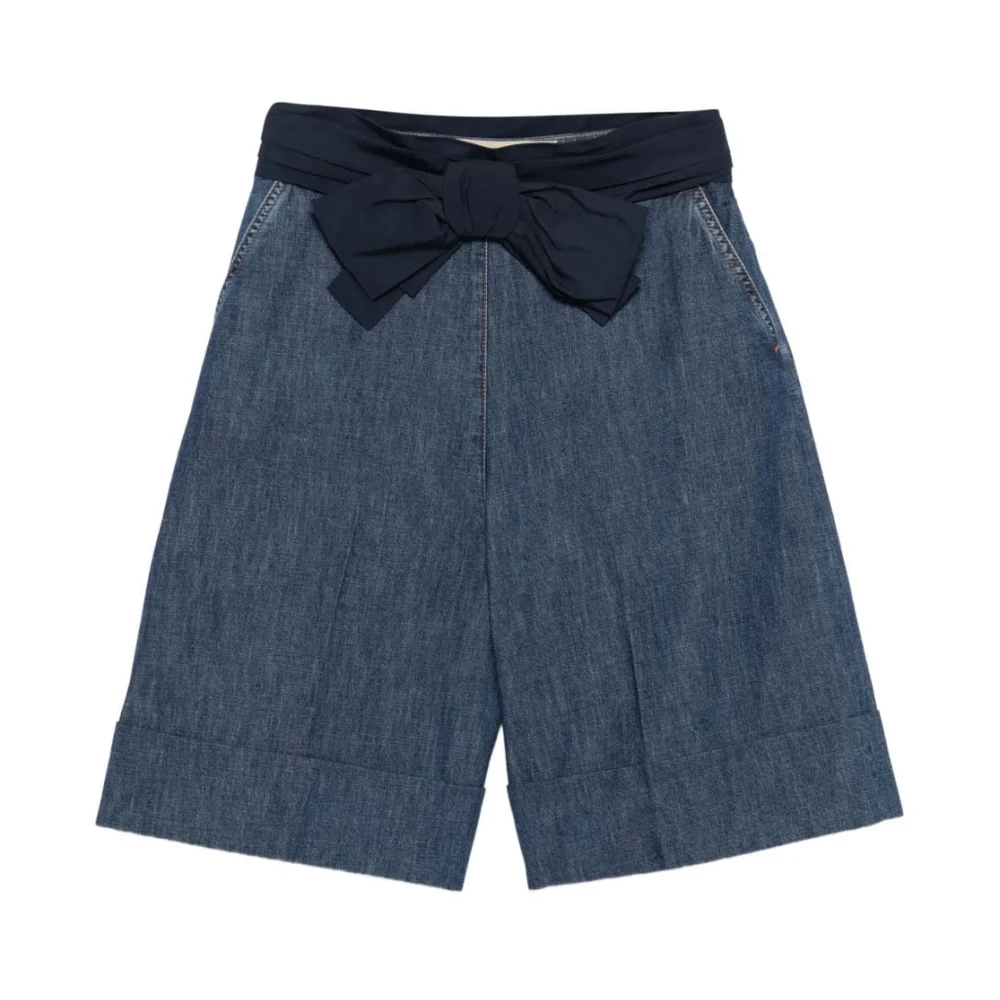 Valentino Garavani Women's Blue Denim Bermuda Shorts With Oversized Bow - Denim Shorts - M - Shorts