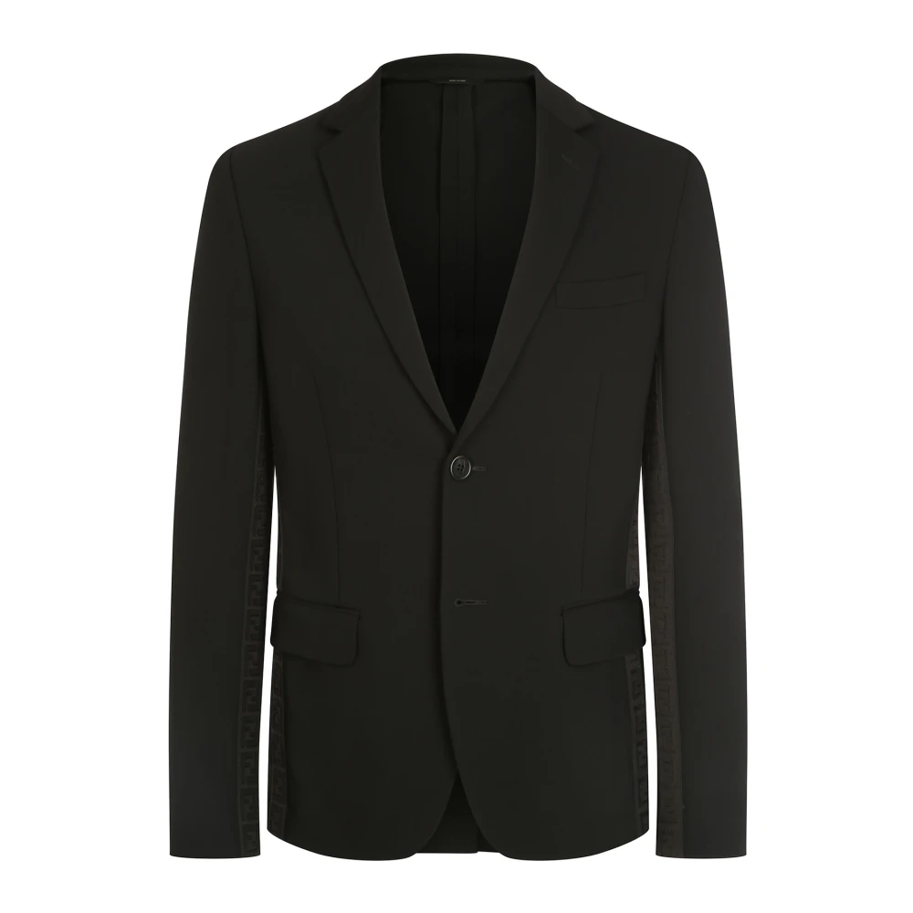 Fendi Luxe Logo Detail Wollen Blazer Black Heren