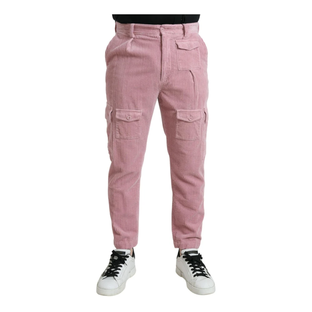 Dolce & Gabbana Men's Pink Slim-Fit Trousers, M, Corduroy Skinny Cargo Jeans