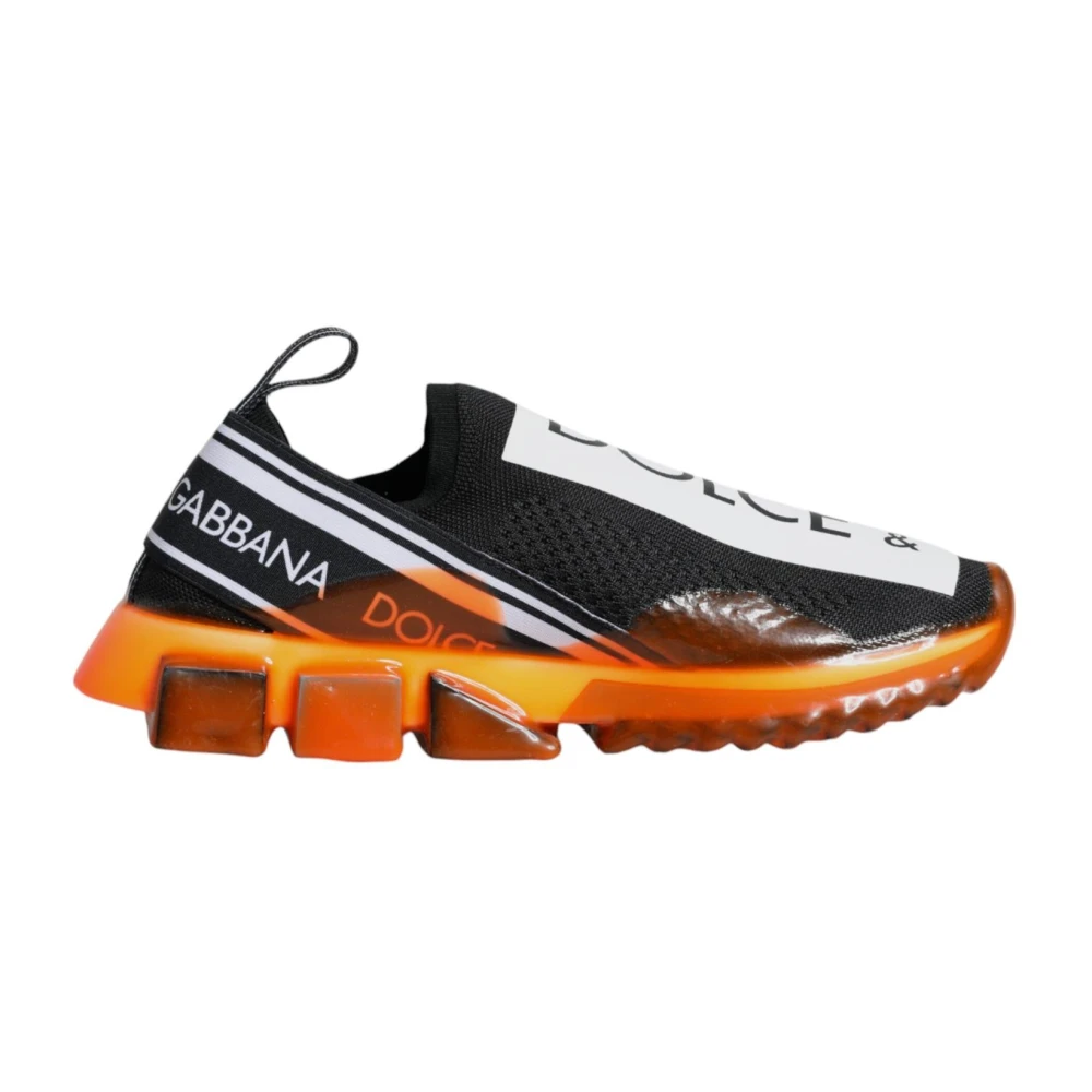 Dolce & Gabbana Men's Multicolor Sneakers, 6 Uk, Logo Print Slip-On Trainers Black Orange