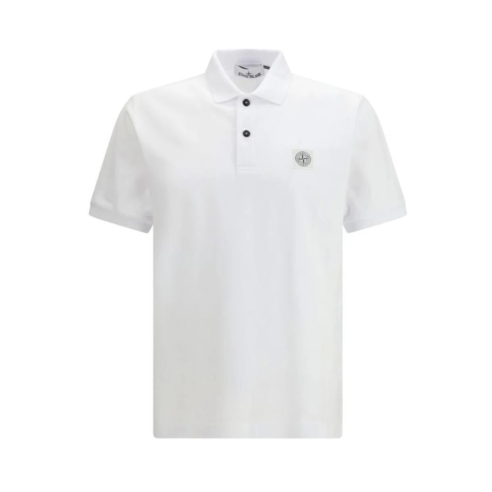 Stone Island Men's White Cotton Polo Shirt With Classic Collar