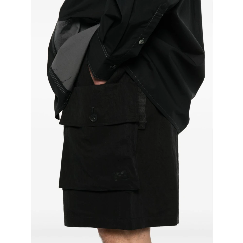 Y-3 Zwarte Twill Elastische Taille Shorts Black Heren