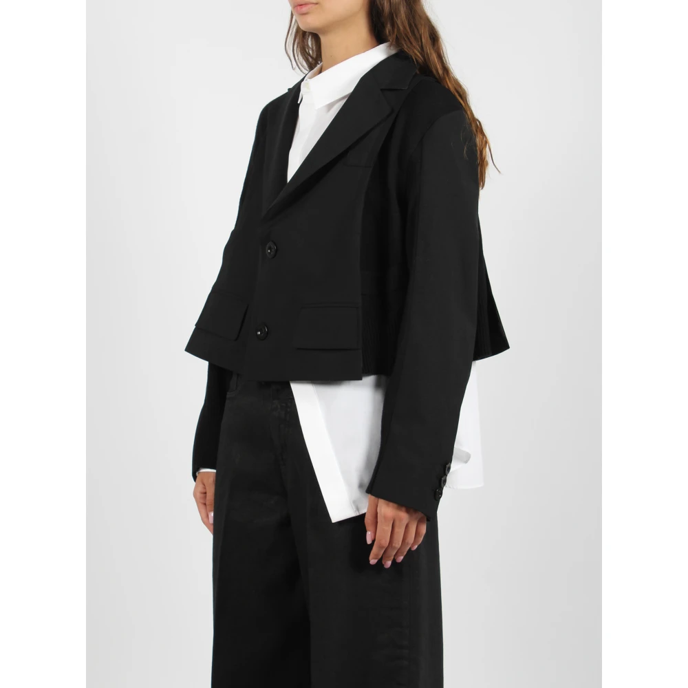 Sacai Asymmetrische Wol Katoen Jas Black Dames
