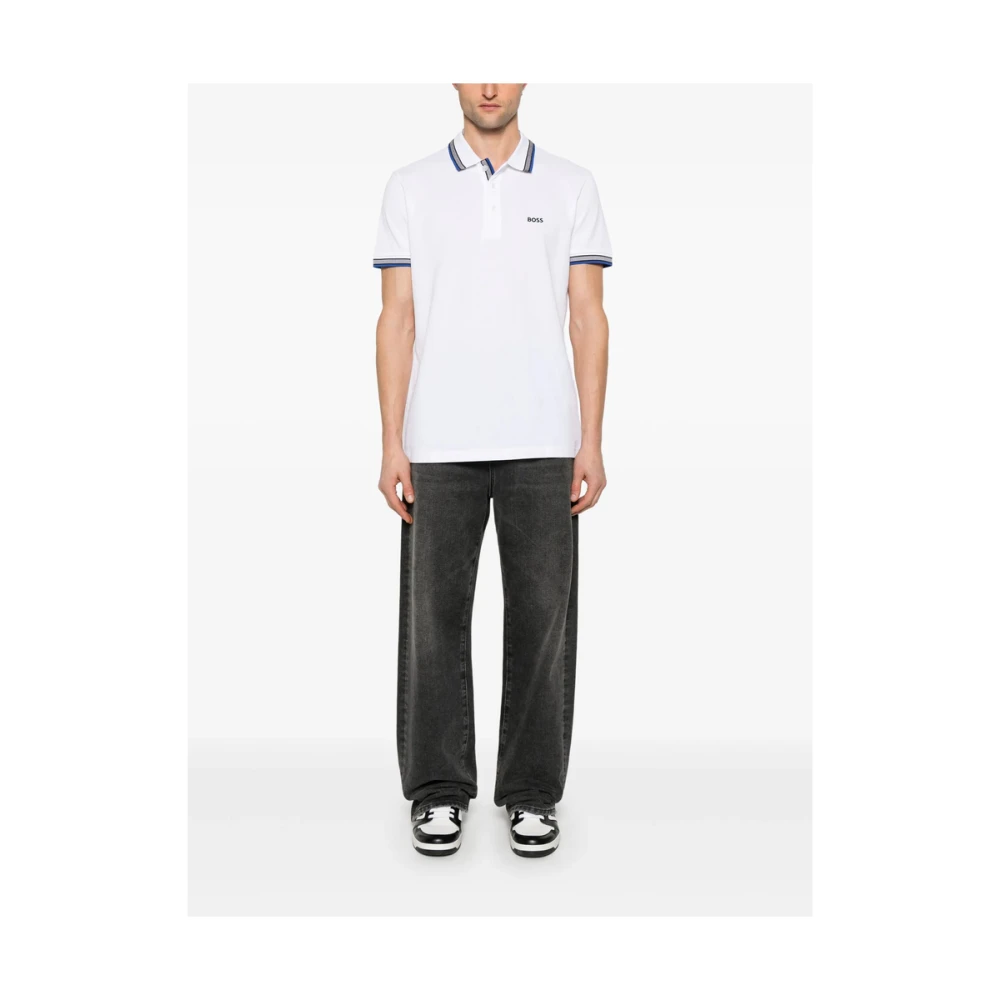 Hugo Boss Witte Geborduurd Logo Streep Sweater White Heren