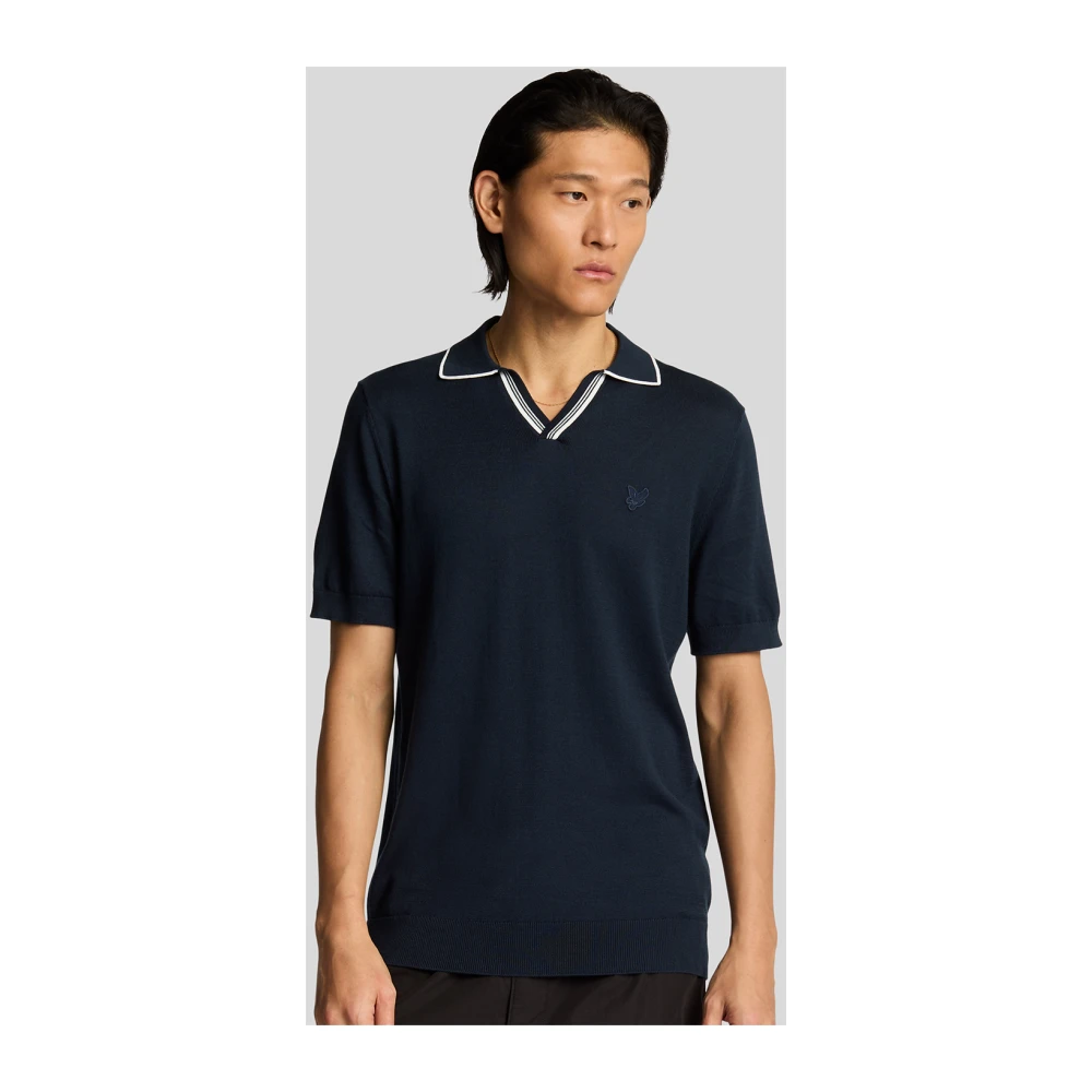 Lyle & Scott Mid Knits Tipped Gebreide Open Kraag Polo Blue Heren