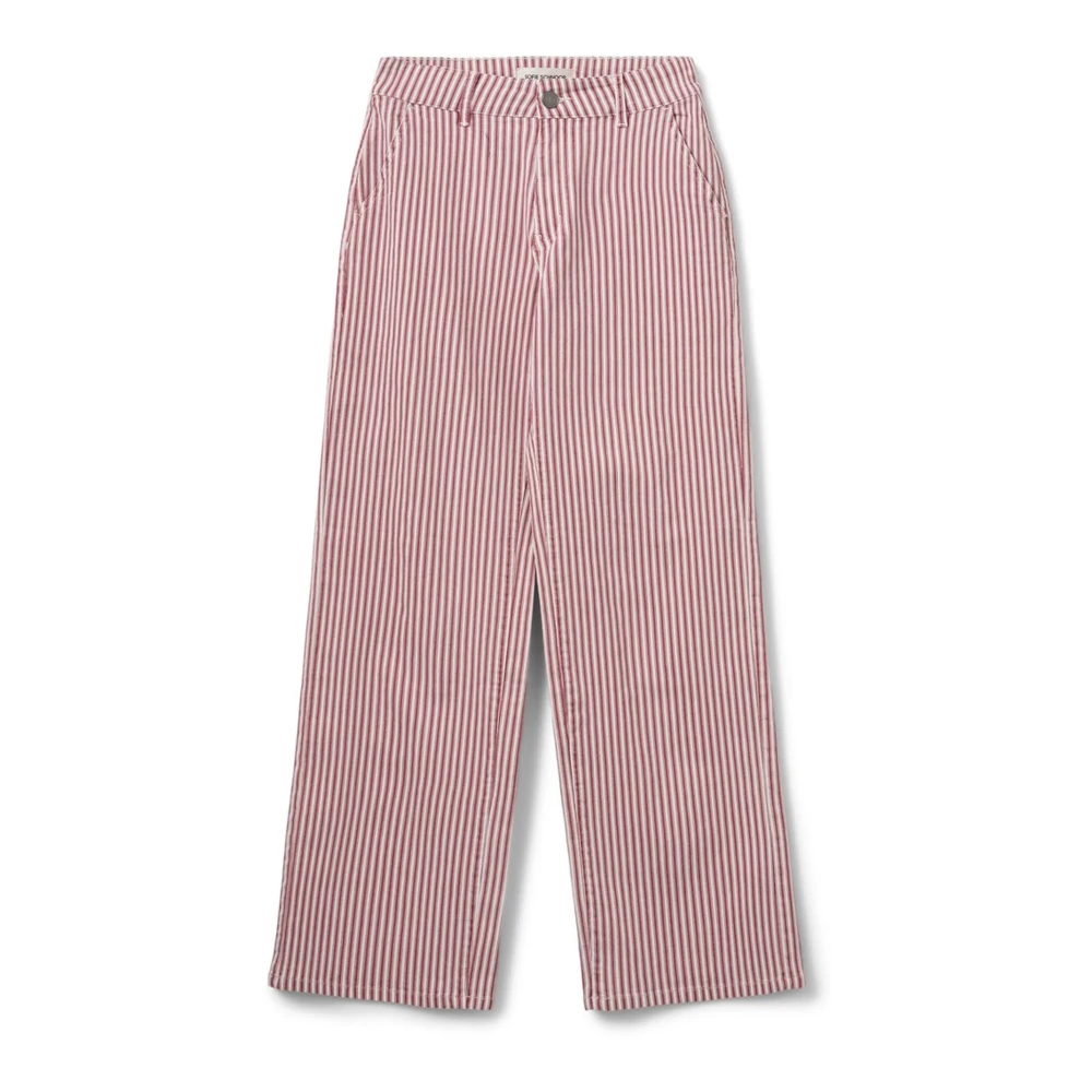 Sofie Schnoor Rode Gestreepte Wijde Pijp Jeans Broek Pink Dames