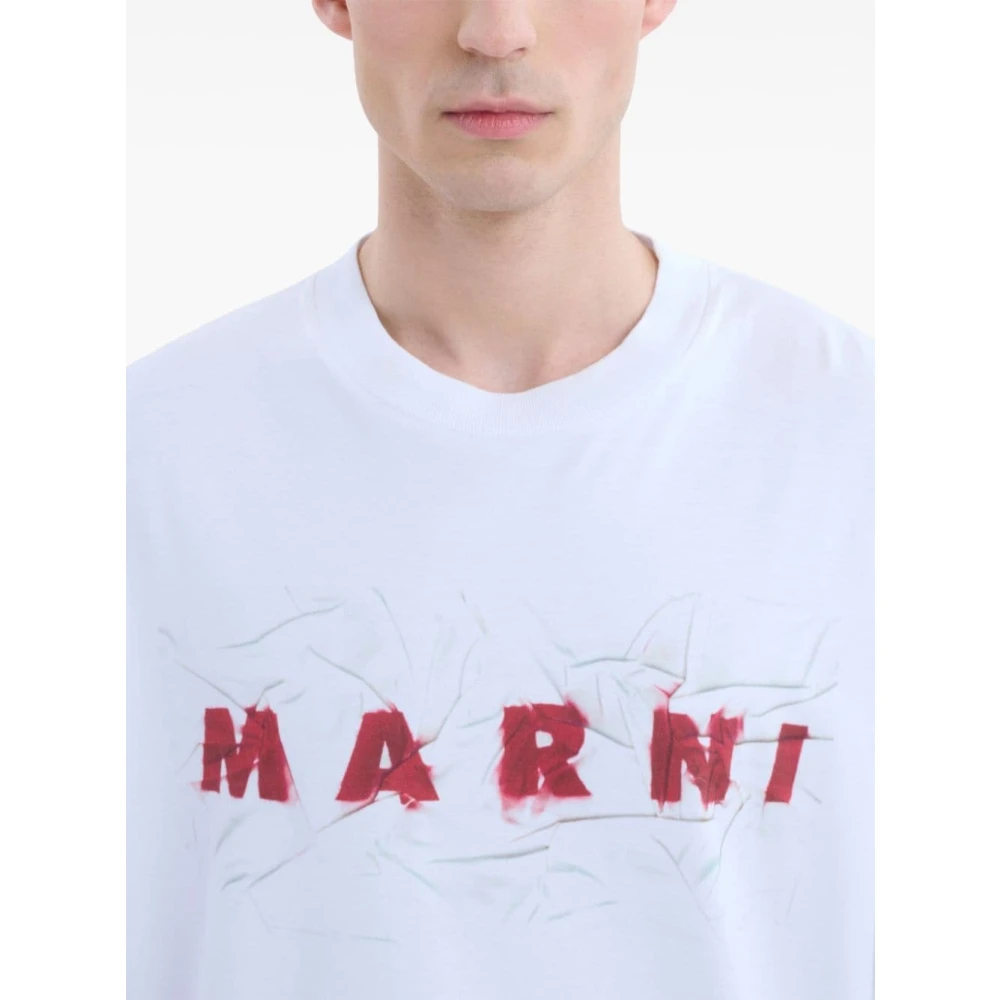 Marni Bedrukt logo katoenen t-shirt White Heren