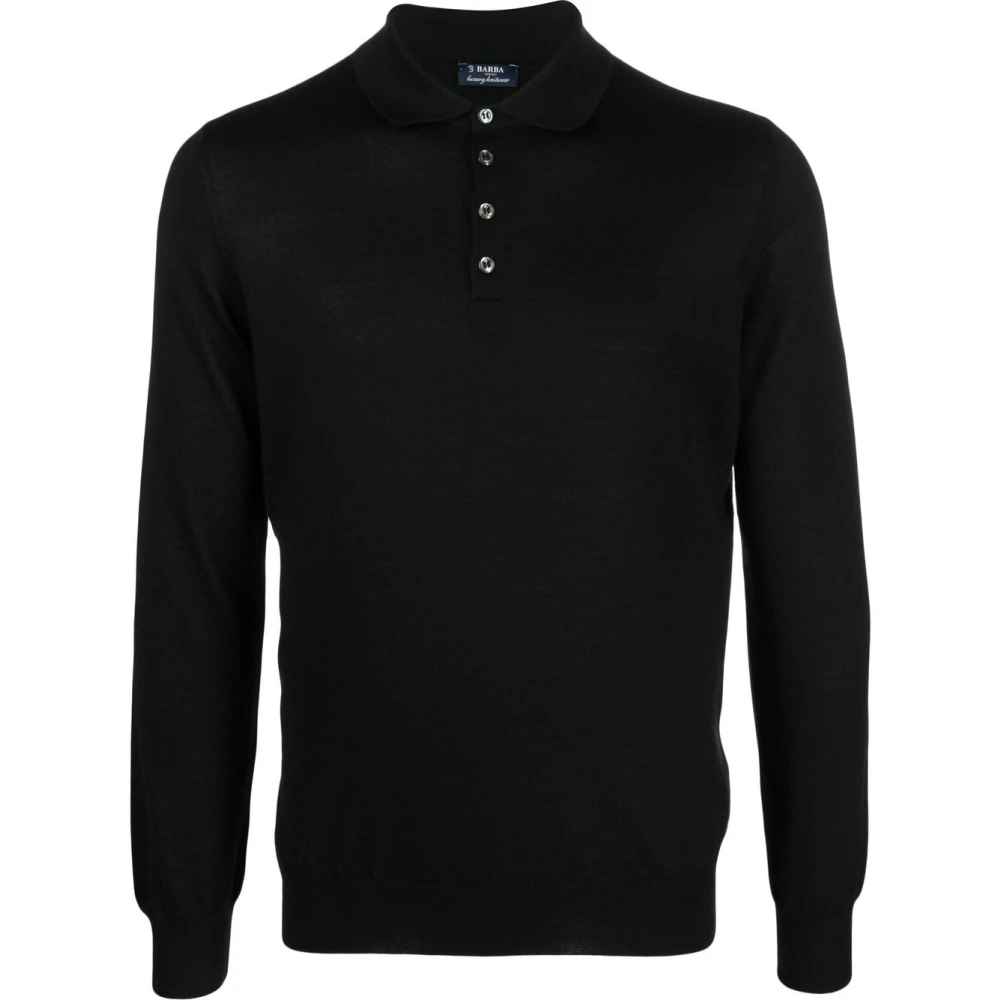 Barba Luxe Cashmere Zijden Polo Shirt Black Heren