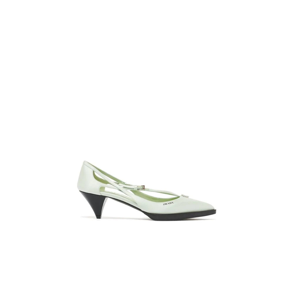 Prada Women's Green Jeweled Cut-Out Satin Pumps