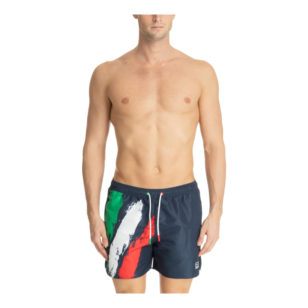 Emporio Armani EA7 Trekkoord Patroon Zwemshorts Logo Multipockets Multicolor Heren