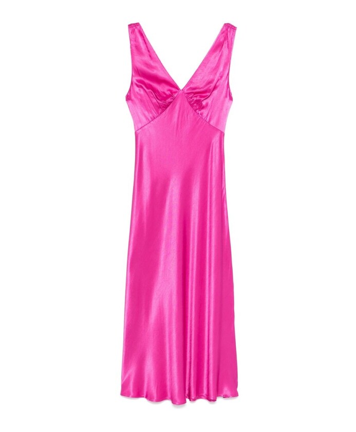 fuchsia-pink-v-neck-dress