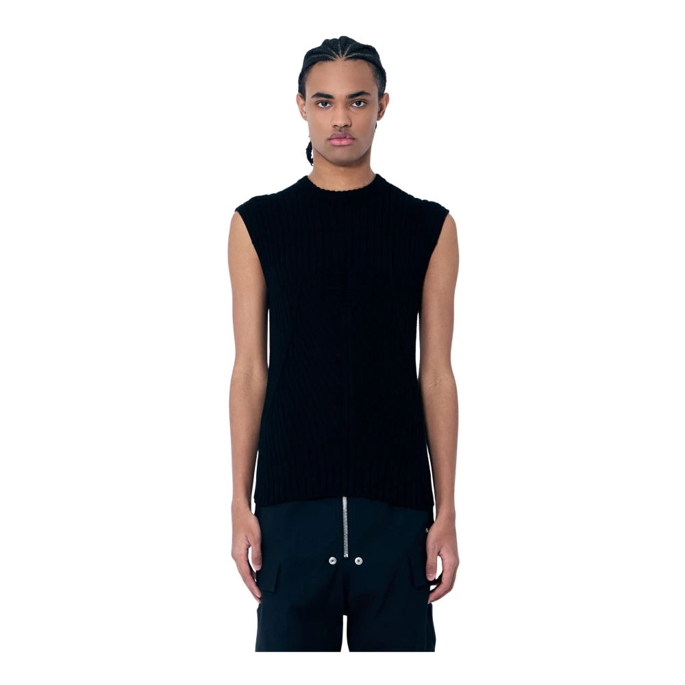 Rick Owens Ribgebreide Katoenen Top Ronde Hals Black Heren