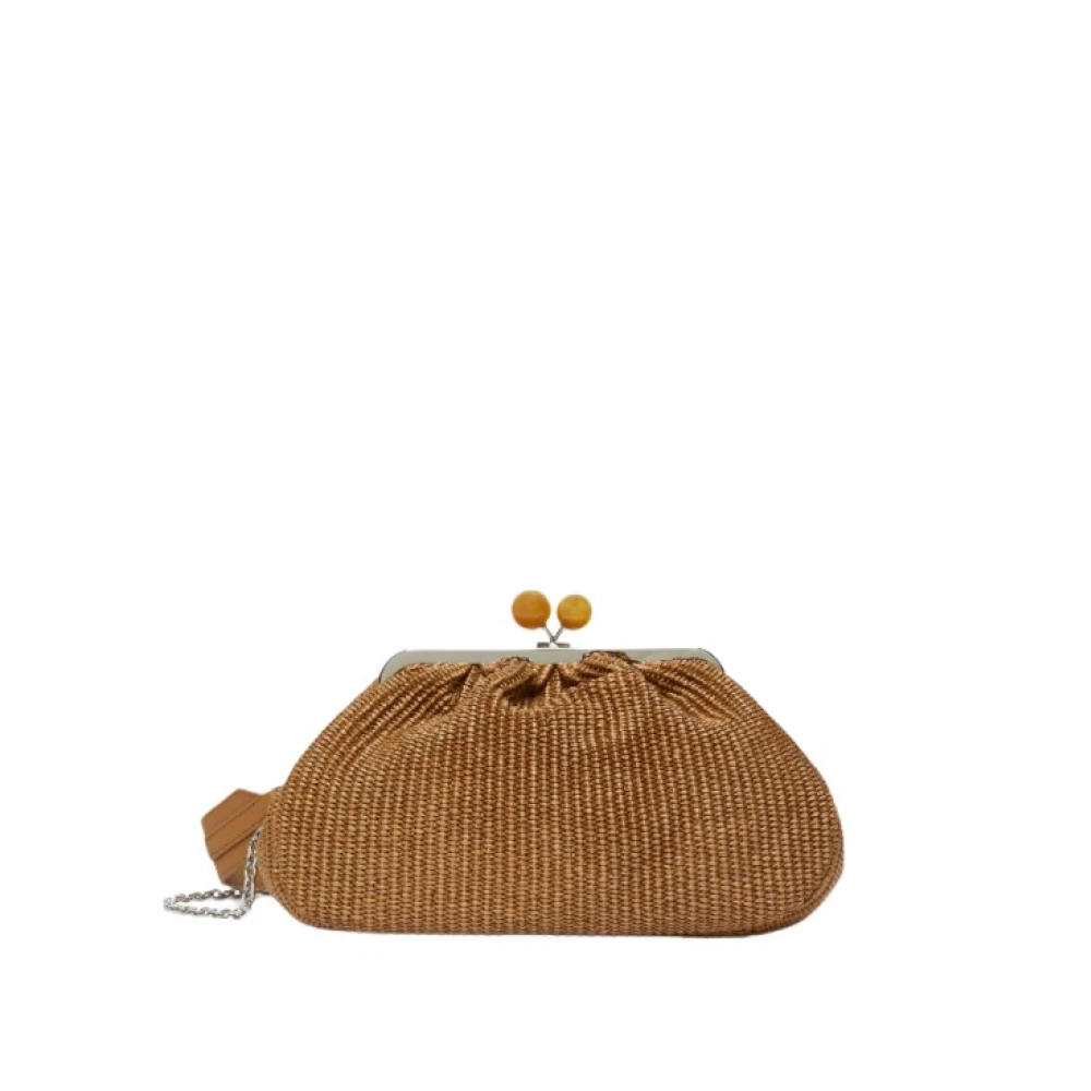 Weekend Max Mara Brown Leather Shoulder Bag With Striped Interior - Female - Clutches - One Size - Bags