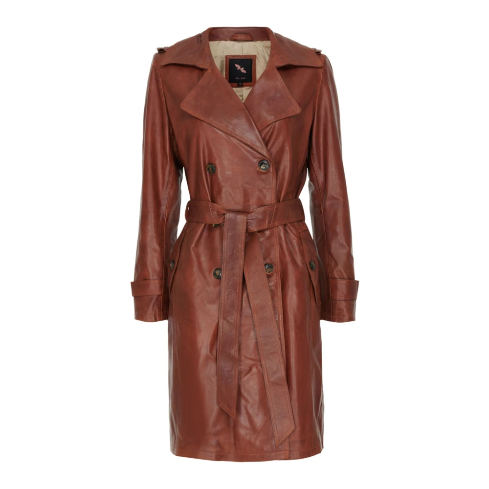 Btfcph Donker Cognac Leren Trenchcoat Brown Dames