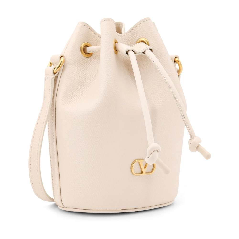 Valentino Garavani Leren Bucket Bag met VLogo Detail Beige Dames