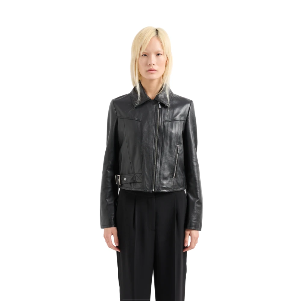 Armani Exchange Zwarte Leren Overgangsjas Black Dames