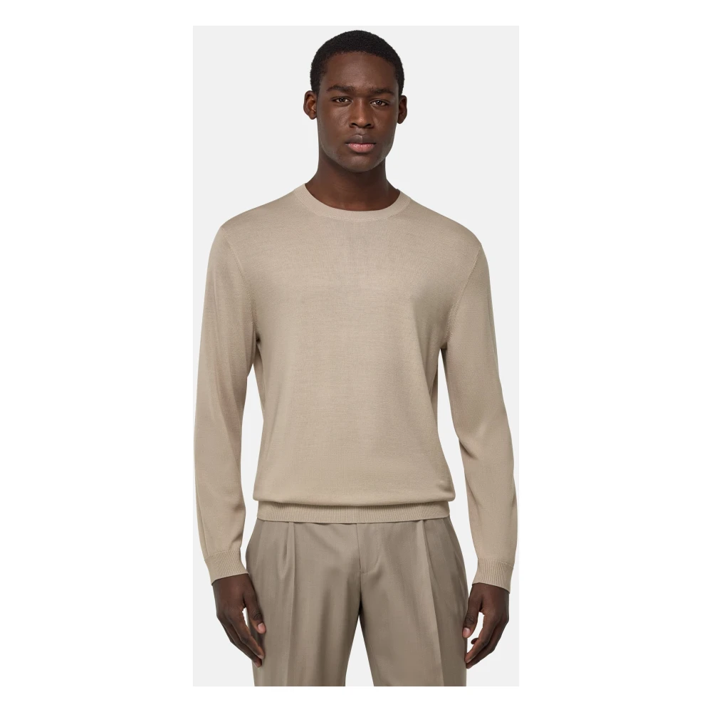 Boggi Milano Merino wollen trui met ronde hals Brown Heren