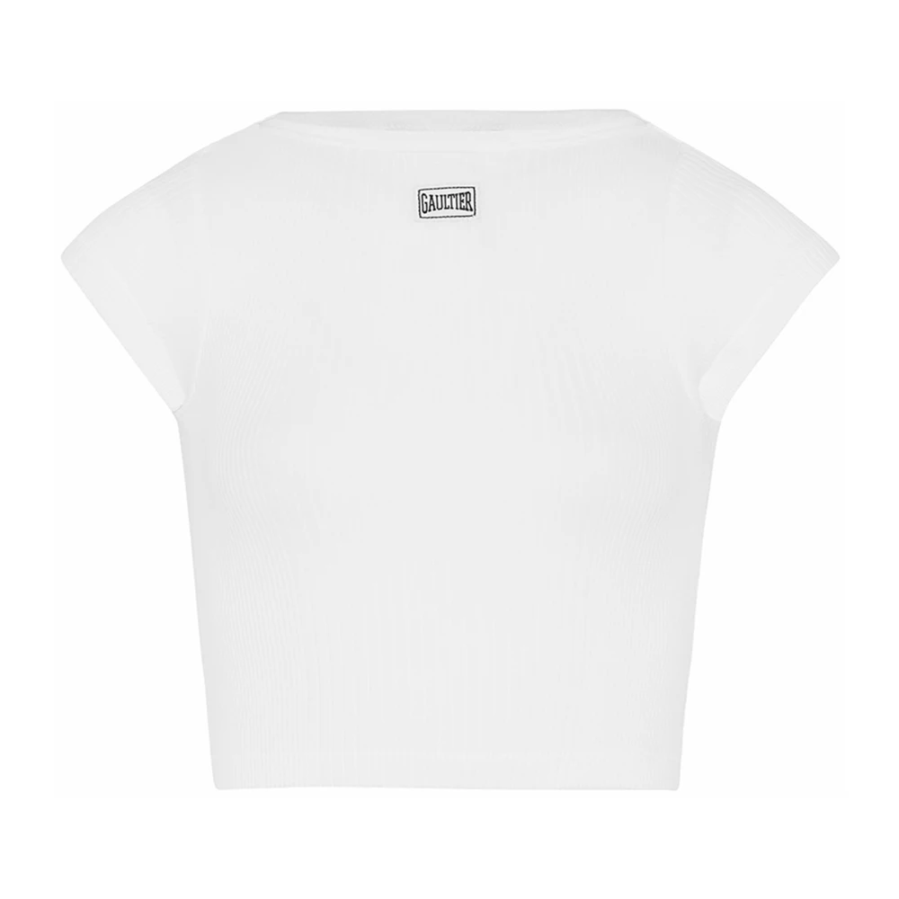 Jean Paul Gaultier Witte Crew Neck T-shirt met Gaultier Patch White Dames