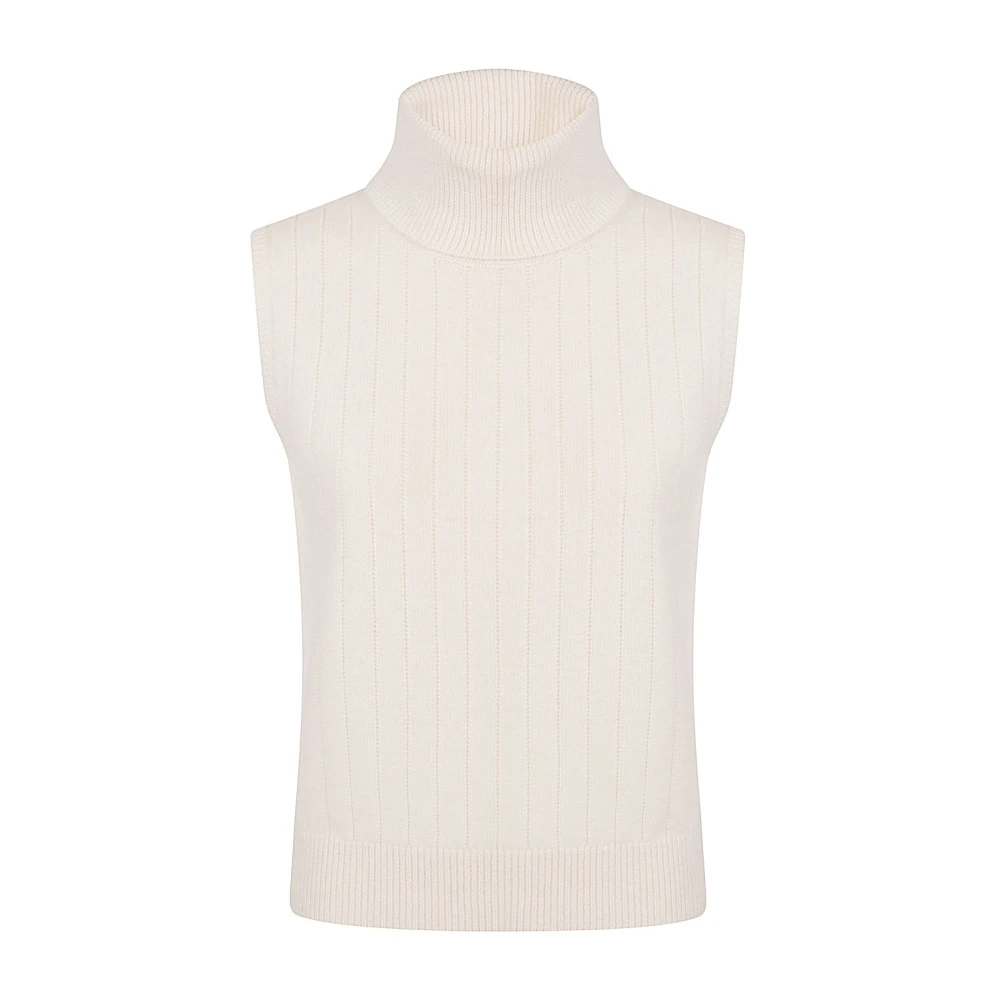 Eleventy Women's White Cashmere Wool Sleeveless Ribbed Top