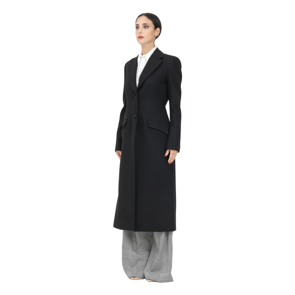 Mar De Margaritas Elegante Zwarte Lange Jas Sibilla Black Dames