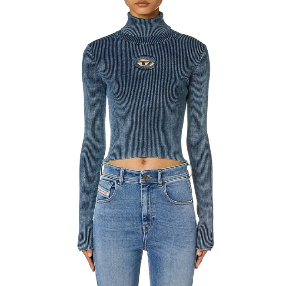 Diesel Donkerblauwe Ribgebreide Top met Rolhals Blue Dames