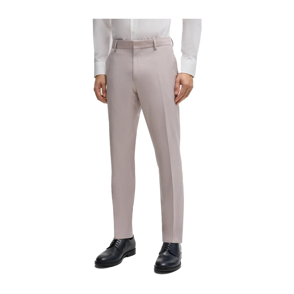 Hugo Boss Slim Fit Driedelig Wollen Pak Pink Heren